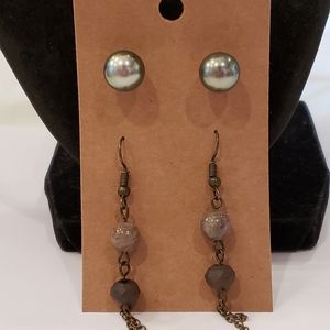 💐6/25 ball post and dangle bead earrings chain